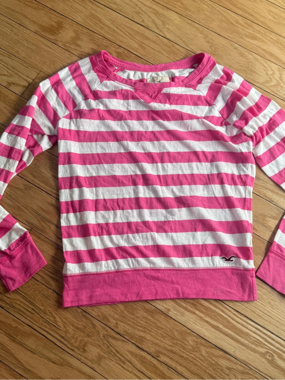 Hollister Hot Pink & White Striped Crewneck Sweatshirt
